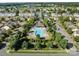 Aerial view of a pool area surrounded by trees and other community buildings at 4024 Town Center Rd, Harrisburg, NC 28075