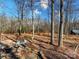 View of the backyard with a fire pit and an outbuilding in a wooded setting at 720 Potneck Rd, Salisbury, NC 28147