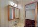 Retro bathroom featuring a mirror and a glimpse into a bedroom at 807 Claremont Rd, Charlotte, NC 28214