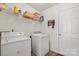 Laundry room equipped with a washer, dryer, shelving, and storage space at 9511 Turning Wheel Dr, Charlotte, NC 28214