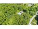 Aerial shot displays house surrounded by dense trees with a private backyard pool at 114 Larkfield Dr, Waxhaw, NC 28173