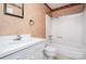 Full bathroom with a shower-tub combo, toilet and vanity at 114 Larkfield Dr, Waxhaw, NC 28173