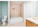 Bathroom with a shower-tub combo, toilet and vanity at 114 Larkfield Dr, Waxhaw, NC 28173