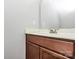 Bathroom vanity with neutral countertop, wooden cabinets, and large mirror at 1314 San Gabriel Ave, Charlotte, NC 28214