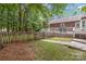 Backyard featuring a wooden fence, shed, lush greenery and a deck at 3092 Hitching Post Ln, Rock Hill, SC 29732