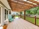 Inviting wooden back deck with a pergola cover and a view of the lush backyard at 3905 Brittany Ct, Indian Trail, NC 28079
