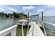 Private boat dock with a pontoon boat featuring a canopy, offering direct access to the lake at 7010 Coventry Ct, Tega Cay, SC 29708