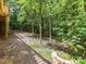 The private backyard features mature trees, natural landscaping, and a brick-lined path at 1117 Hidden Brook Ln, Clover, SC 29710