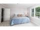 Cozy bedroom with soft carpet, view from the window, and a light blue comforter atop the comfortable bed at 139 Hardwick Dr, Mooresville, NC 28115