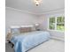 Comfortable bedroom featuring a plush blue quilt, neutral walls, carpet and a bright window overlooking the outdoors at 139 Hardwick Dr, Mooresville, NC 28115