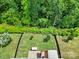 Aerial view of the yard with privacy fence, mature trees, patio and deck with cover at 1604 Trentwood Dr, Fort Mill, SC 29715