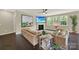 Staged living room features a fireplace, neutral walls, hardwood floors, and comfortable modern furniture at 1604 Trentwood Dr, Fort Mill, SC 29715