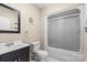 Well-maintained bathroom featuring a shower, modern sink, and sleek toilet at 1627 33Rd Ne Ave, Hickory, NC 28601