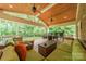Spacious covered deck features wood ceiling, comfortable seating, and dining area overlooking the lush yard at 2332 Hemby Pl, Charlotte, NC 28270