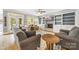 Cozy living room with fireplace, built-in shelving, and ample seating at 3706 Song Sparrow Dr, Matthews, NC 28104