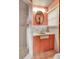 Retro bathroom featuring a tile shower and vanity at 37156 Southside Rd, Albemarle, NC 28001