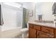Bathroom featuring a shower and tub combo, granite countertop vanity, and tile floors at 385 Willow Tree Dr, Rock Hill, SC 29732
