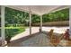 Inviting covered patio with chairs overlooks the spacious backyard, perfect for relaxation and entertaining at 6150 Rocky Falls Rd, Charlotte, NC 28211