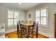Bright dining area with a wooden table, four chairs, and two windows providing natural light at 7026 Tabor Ln, Charlotte, NC 28211
