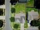 Aerial view showcasing a well-maintained property with a fenced backyard and mature trees at 712 Harrier Rd, Charlotte, NC 28216