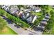 Beautiful homes in a serene neighborhood setting with tree-lined streets and well-kept landscapes from an aerial view at 7344 Gilead Rd, Huntersville, NC 28078