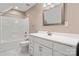 Bathroom featuring a shower over tub, white vanity with mirror, and tiled floors at 765 Cherry Hills Pl, Rock Hill, SC 29730