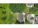 Aerial view of a property showcasing the roof, backyard, and surrounding landscape at 805 Caldwell St, Belmont, NC 28012