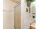 Bathroom features a glass shower door, towel bar, and decorative wall art at 8701 Appaloosa Way Ln, Charlotte, NC 28216