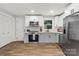 Clean kitchen with stainless steel appliances, light gray cabinets, and wood floors at 10514 Harbor Dr, Charlotte, NC 28214