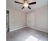 Neutral bedroom features gray carpet, ceiling fan with light and a double door closet at 292 Manchester Rd, Mount Gilead, NC 27306