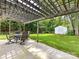 Large covered backyard patio with seating and a swing set in view of the yard at 3533 Weddington Ridge Ln, Matthews, NC 28105