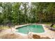 Inviting in-ground pool surrounded by a secure fence and lush trees, perfect for outdoor relaxation and recreation at 3547 Willowood Pond Dr, Rock Hill, SC 29730