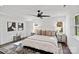 Bright bedroom with large windows, ceiling fan, dark wood floor, and neutral decor at 4101 Tipperary Pl, Charlotte, NC 28215