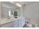 Bathroom with a double sink vanity, large mirror, and bright lighting at 505 Silers Bald Dr, Fort Mill, SC 29715