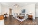 Cozy living room featuring hardwood floors, a comfortable sofa, and stylish decor at 6029 Phyliss Ln, Mint Hill, NC 28227