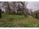 Wide angle view of the spacious backyard with mature trees and a wood fence at 613 E Liberty St, Salisbury, NC 28144