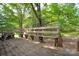 Back deck featuring built-in bench seating, overlooking the lush backyard at 636 Forest Nw St, Concord, NC 28025