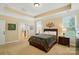 Bright main bedroom with tray ceiling, multiple windows, and ensuite access at 9330 Carneros Creek Rd, Charlotte, NC 28214