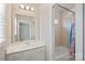 Bright bathroom features a tub/shower combo and single vanity with a large mirror at 11335 Wescott Hill Dr, Huntersville, NC 28078