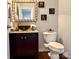 Cozy powder room featuring a bowl sink, decorative mirror and tiled backsplash at 11511 Wilson Mill Ln, Pineville, NC 28134