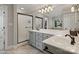 Main bathroom featuring double vanity, a glass shower, and tile floors at 121 Canterbury Xing, Fort Mill, SC 29708