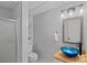 Stylish bathroom with shiplap walls, a unique vessel sink, and modern fixtures, offering a fresh and contemporary design at 1317 Longleaf Ct, Matthews, NC 28104