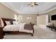 Large main bedroom with a tray ceiling, carpeted floor, and furniture at 14746 Greenpoint Ln, Huntersville, NC 28078