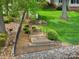 Backyard featuring an American flag, wooden swing set, and manicured lawn at 173 Riverwood Rd, Mooresville, NC 28117