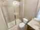 Bathroom with tiled stand-up shower with glass door, toilet and vanity at 5003 Tremont Dr, Indian Trail, NC 28079
