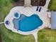 Aerial shot of a private pool, including a hot tub, patio, and beautiful landscaping at 6216 North Rd, York, SC 29745