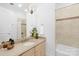 Bathroom features a single vanity, granite counters, and combination shower/tub at 7912 Baltusrol Ln, Charlotte, NC 28210