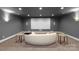 Home theater with projector screen, comfortable seating, and ambient lighting at 7912 Baltusrol Ln, Charlotte, NC 28210