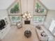 Aerial view of a bright living room with soaring ceilings, fireplace, and stylish furnishings at 1140 Iverleigh Trl, Charlotte, NC 28270