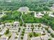 Aerial view featuring the neighborhood's layout and community pool nestled among trees at 13909 Singleleaf Ln, Charlotte, NC 28278